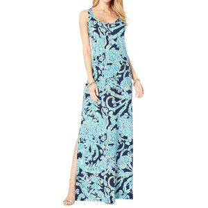 Lilly Pulitzer Women's Sz S Merrill Blue Floral Sleeveless Maxi Dress Pima